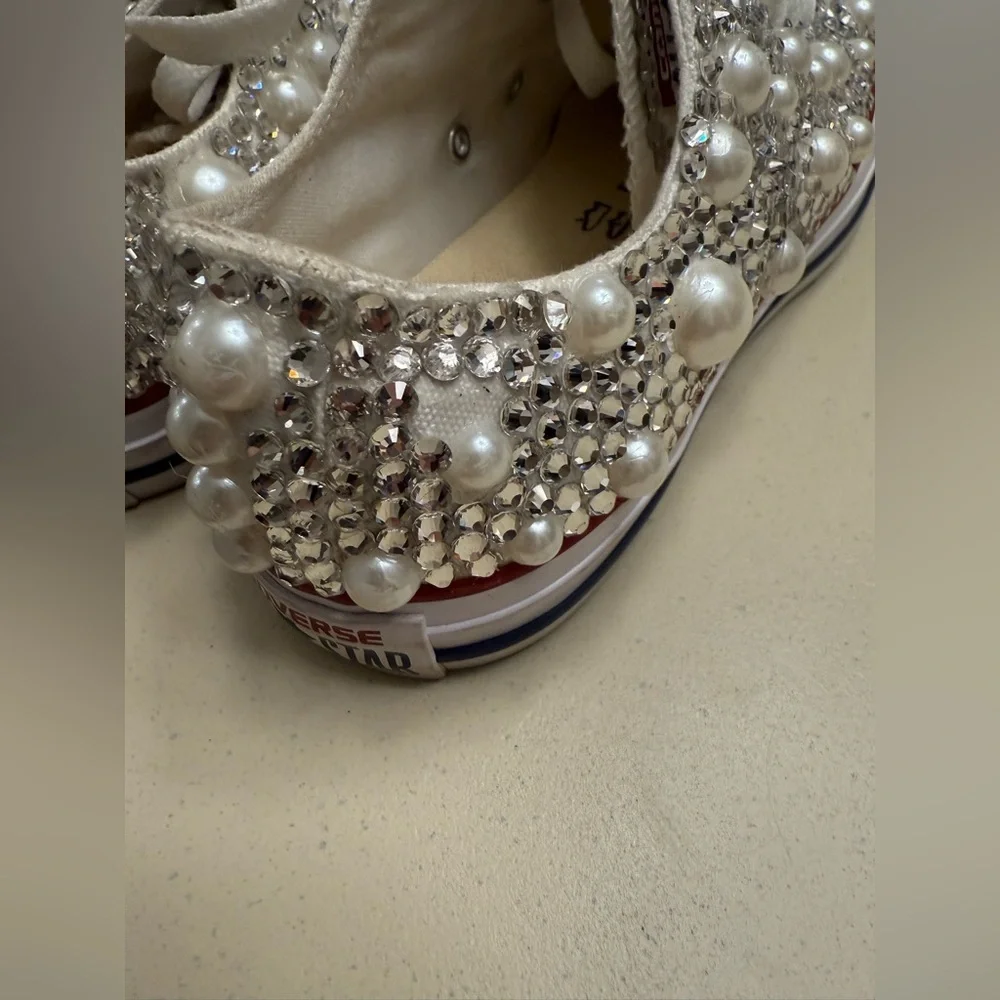 Hand Beaded and Crystal Converse All Star Low Top Sneakers - Picture 8 of 10